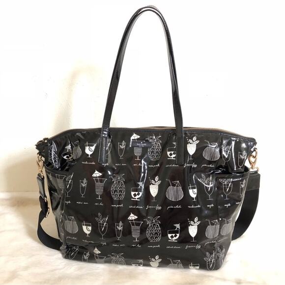 Kate Spade Mai Tai Drinks Tote Bag Weekender Black Vinyl Vacation Island Baby - Picture 10 of 12